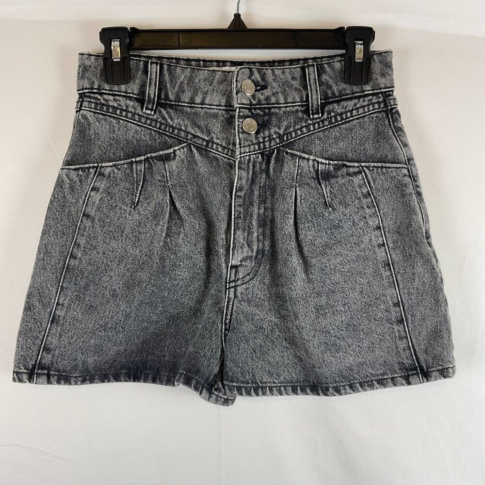 IRO Experience Moga Faded Denim Shorts 34 US 2 Acid Wash Gray-Black Darts Pocket